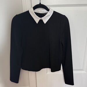 Zara Black Long Sleeve Top with White Collar